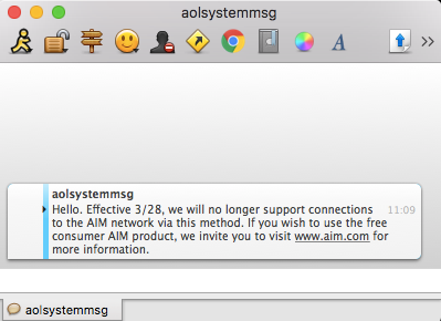 Screenshot of Adium’s sad notice